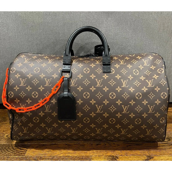Louis Vuitton Keepall Bandouliere 50 Monogram Brown LV Orange Chain Weekend Bag - Picture 2 of 11
